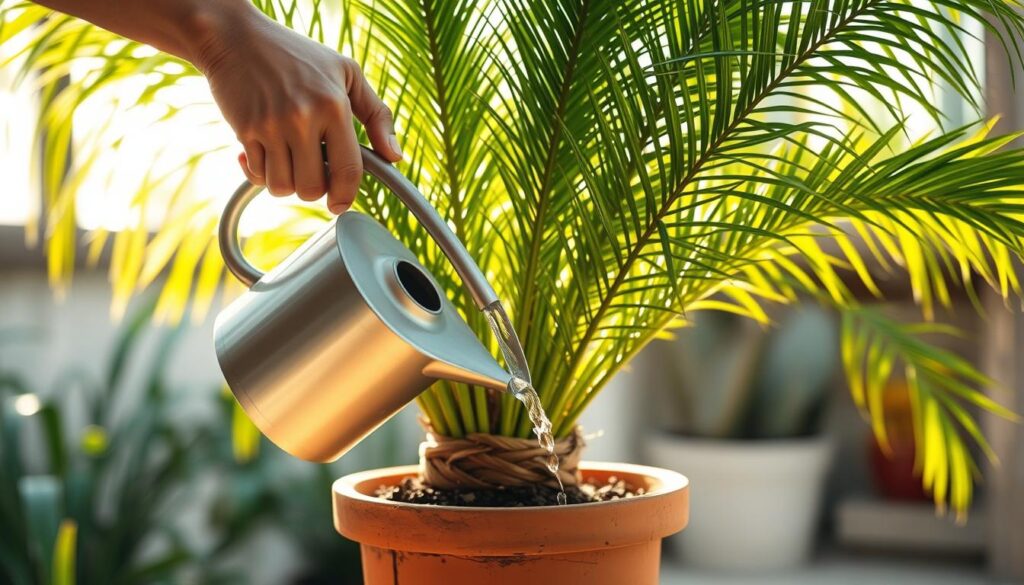 watering sago palm